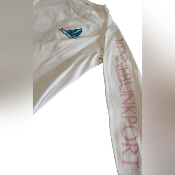 80's VINTAGE White Long Sleeve Cropped Tee with Sailboat Design | Wicked Style - Picture 5 of 10